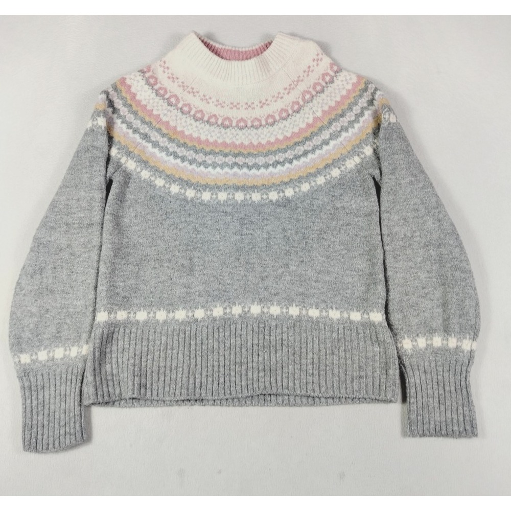 Cupcake Clothing Sweater Womens Medium‎ Gray Fair Isle Mock Neck Wool Blend Warm